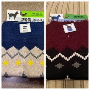 🆕 Knitted Dog Sweater Bundle, Size Medium Red + Blue